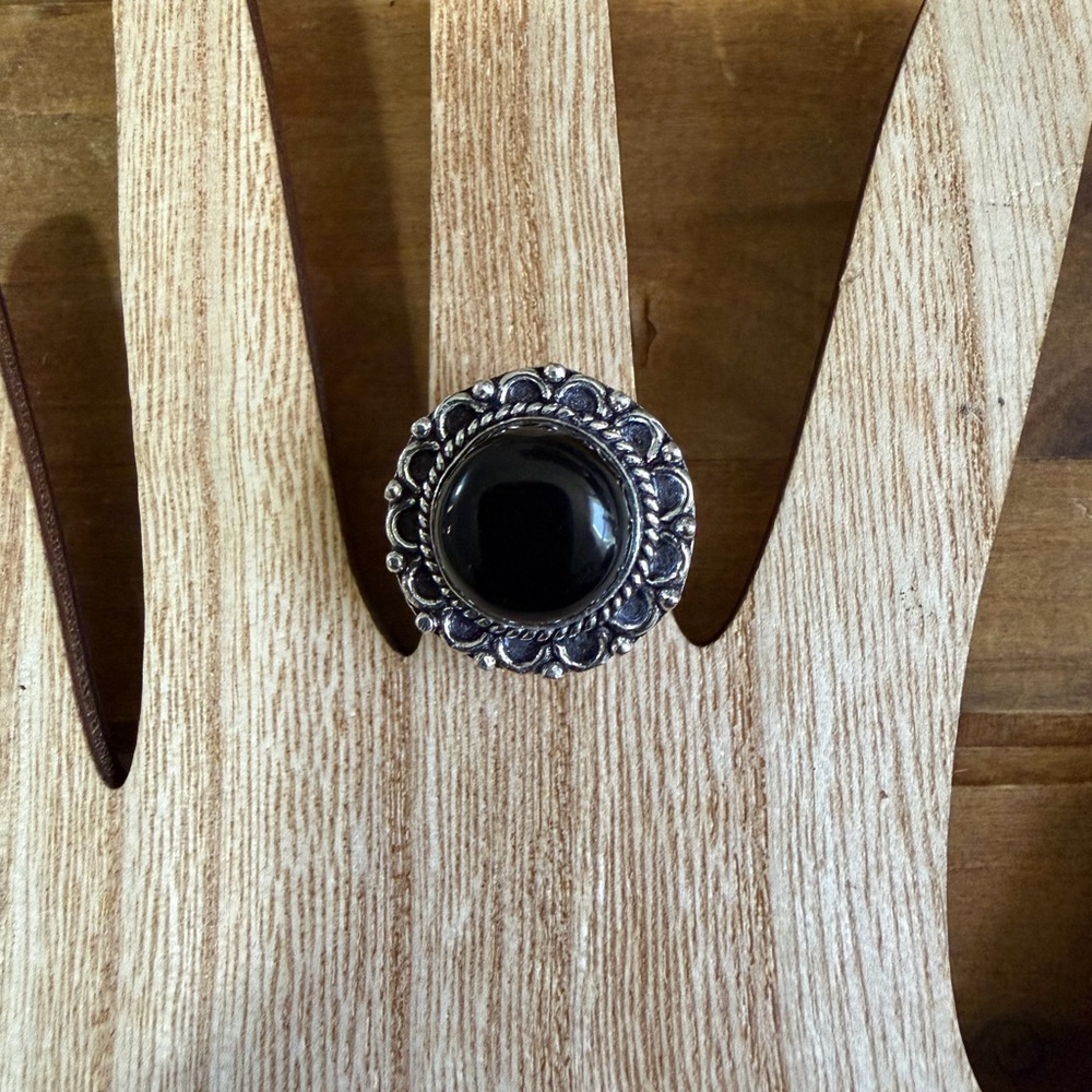 Vintage Style 925 Silver Silver Genuine Onyx Gemstone Ring Size 6.5 Plated - Picture 5 of 6
